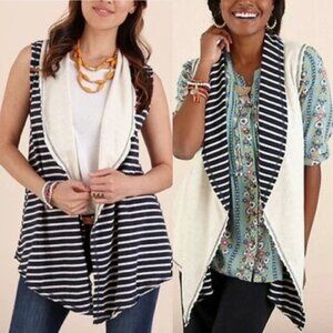 MATILDA JANE Once Upon A Time Full Moon Reversible Vest Blue/White Stripe XS EUC